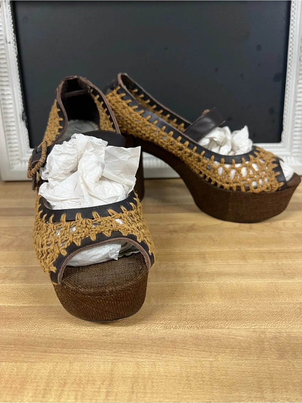 Unleashed Boho macrame chunky Mary Jane strap heels